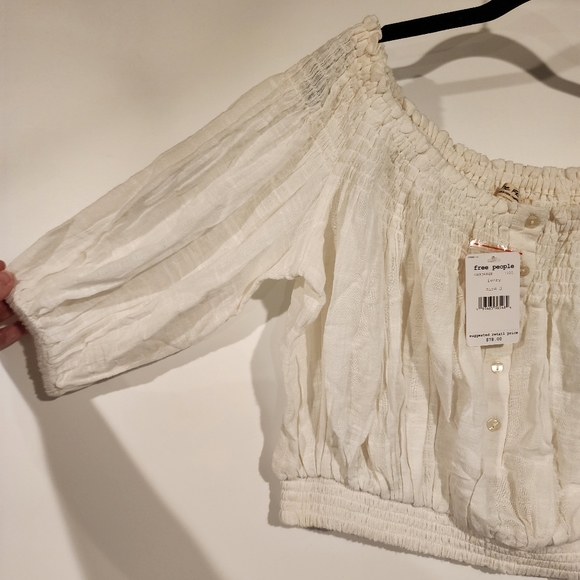 Free People NWT Dancing Till Dawn Top Off Shoulder Crop Elastic Waist Boho Top S - Picture 4 of 12
